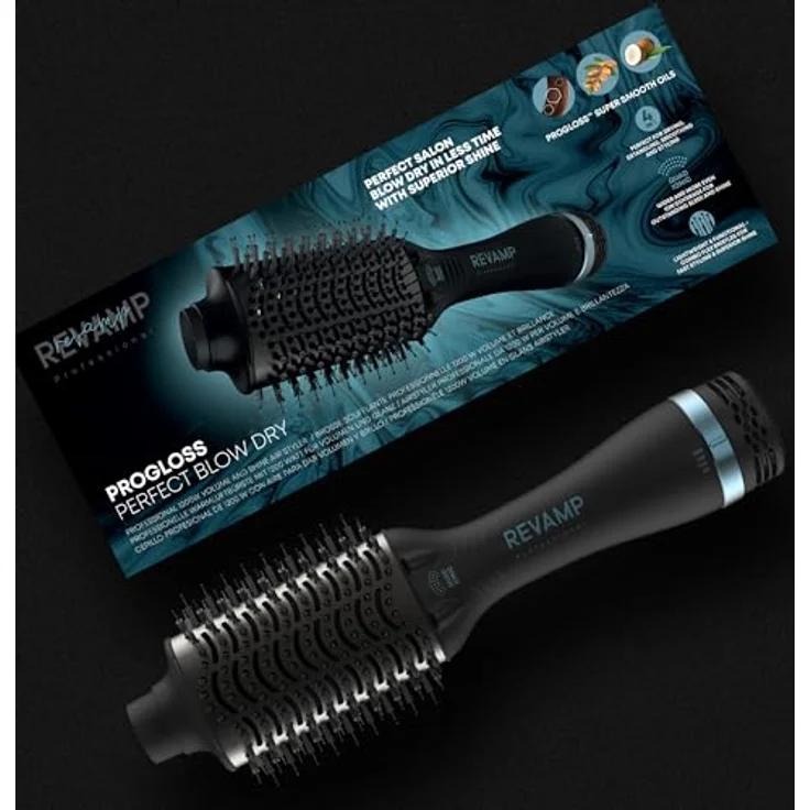 REVAMP DR-2000-EU Progloss Perfect Blow Dry Air Styler - 4 in 1 Multifunktionale professionelle Bürste zum Trocknen, Warmluftbürste, leicht, Keramikgehäuse, 1200 W, schwarz – Bild 6