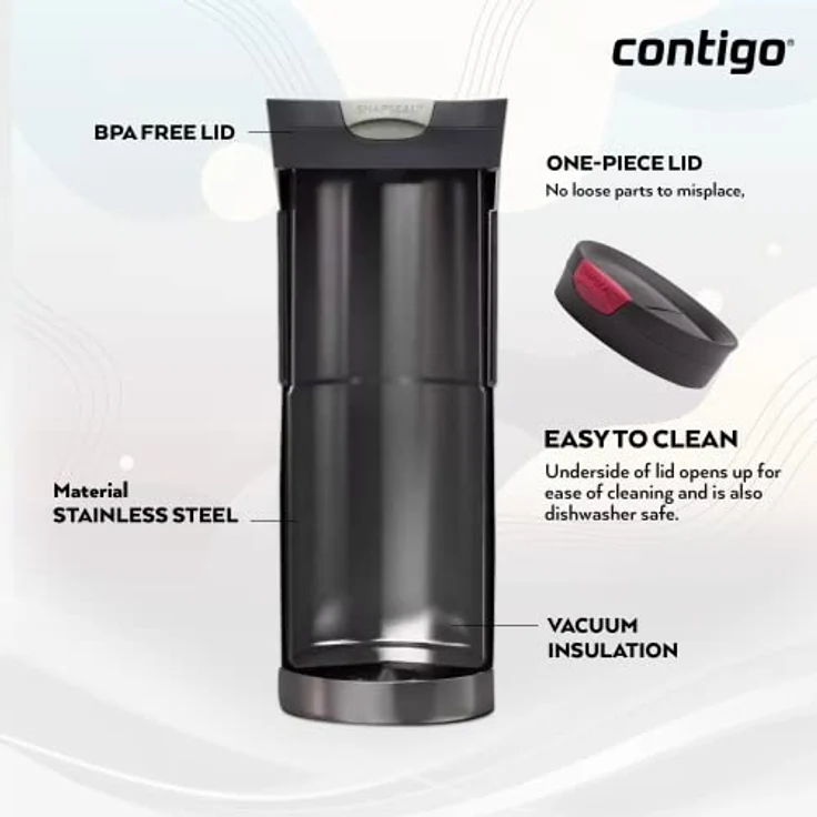 Contigo Thermobecher Byron Snapseal, Edelstahl Isolierbecher, Kaffebecher to go, auslaufsicher, spülmaschinenfester Deckel BPA-frei, 470 ml – Bild 5