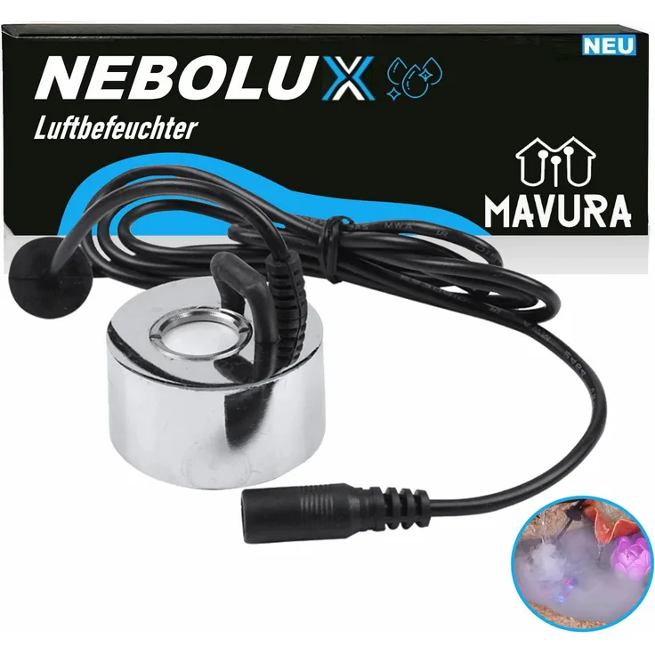 MAVURA NEBOLUX Luftbefeuchter Ultraschall, Aquarium Nebler, silber
