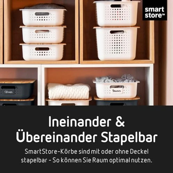 SmartStore 13L Aufbewahrungskorb, recyceltes Plastik, stapelbar, Taupe, L37 x B28 x H20 cm, 10 Jahre Garantie – Bild 3