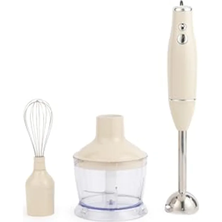Salter Retro Stabmixer-Set 3-in-1, 600 W mit Edelstahlklingen, Cream, 2 Geschwindigkeitsstufen, inkl. Schneebesen und Zerkleinererschüssel