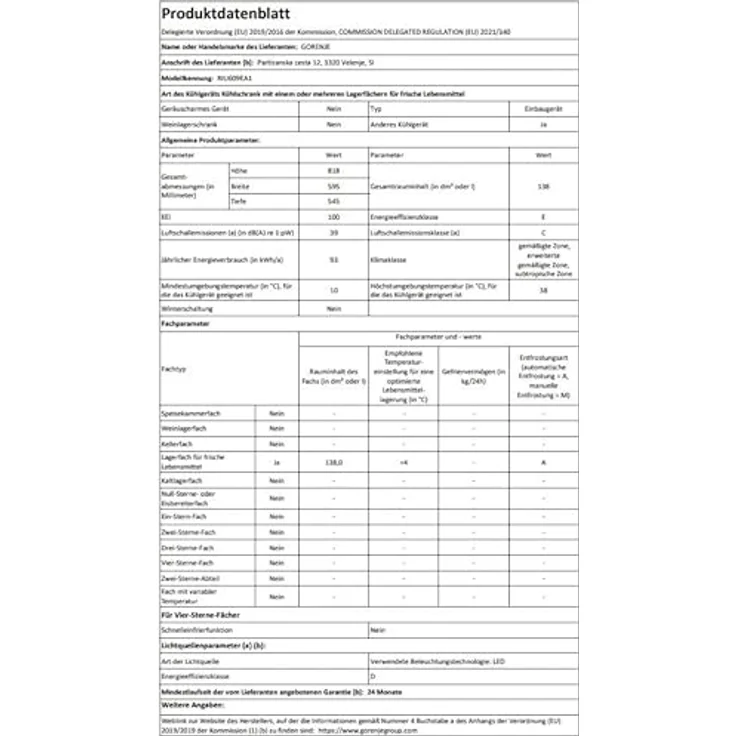 Gorenje RIU609EA1 Kühlschrank, Einbau, weiß, Energieklasse E – Bild 10