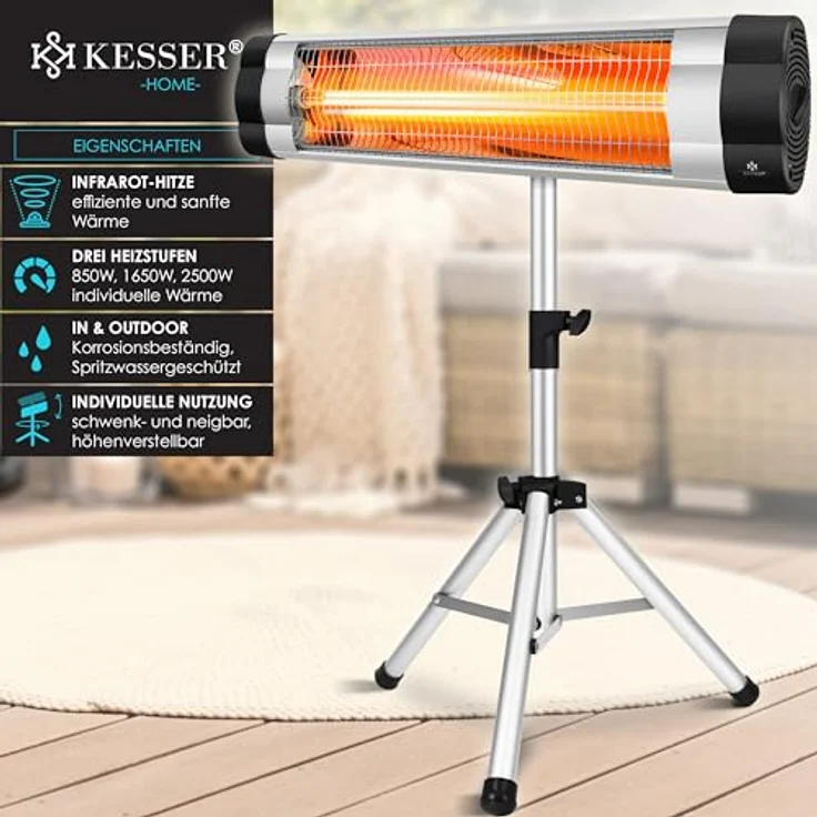 KESSER® Infrarotstrahler 2500W | Höhenverstellbar | 3-Stufige Temperatur | Wickeltischstrahler | Quarzstrahler – Bild 2