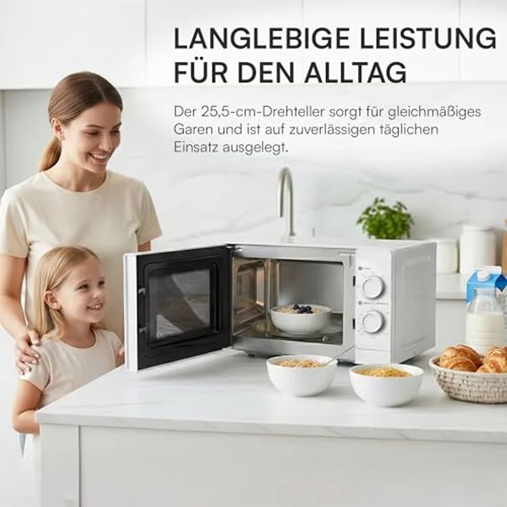 Heinner HMW-MD20MWH Mikrowelle 20 L, 700 W mit Mechanischer Steuerung, Timer und Auftaufunktion, Weiß – Bild 6