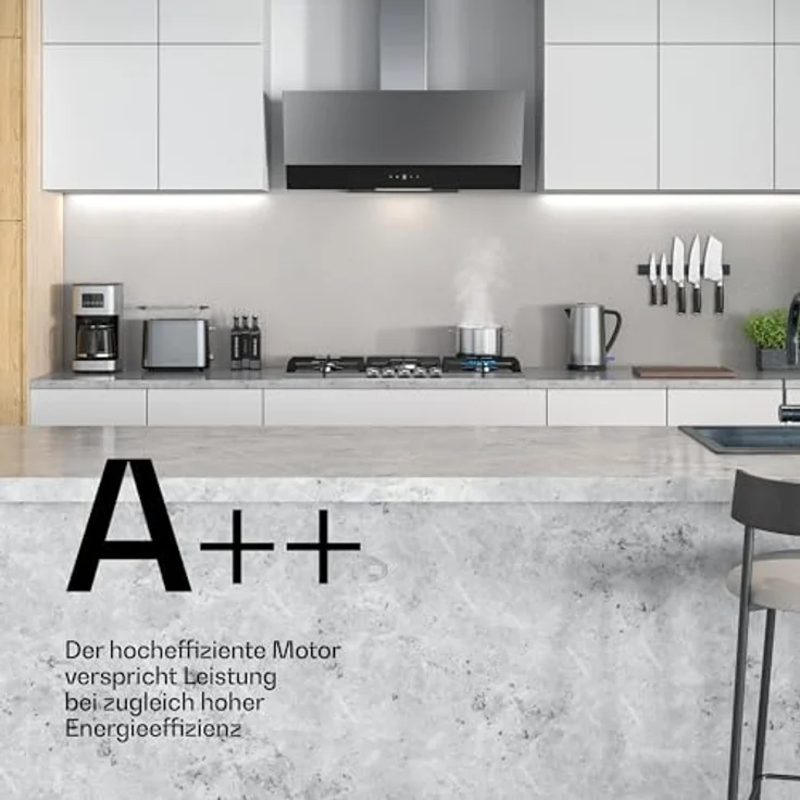 Klarstein Verosteel Dunstabzugshaube 90 cm – Kopffrei, 624 m³/h, A++, Touch-Bedienung, LED, Edelstahl & Glas, leise – Bild 5