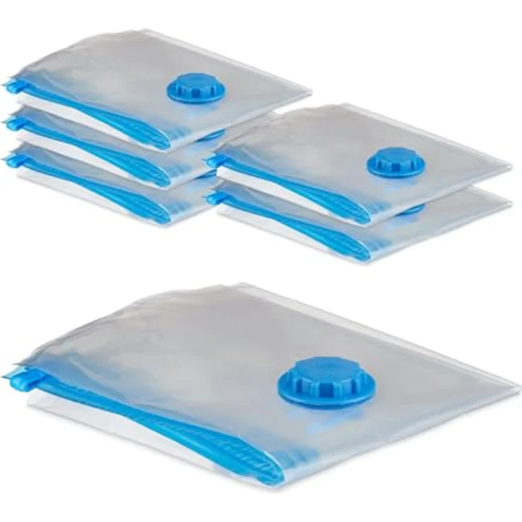 Relaxdays Vakuumbeutel 6er Set, XL Kompressionstüten für Reisen, transparent, mit Ventil zur Luftentfernung, 100 x 80 cm – Bild 1