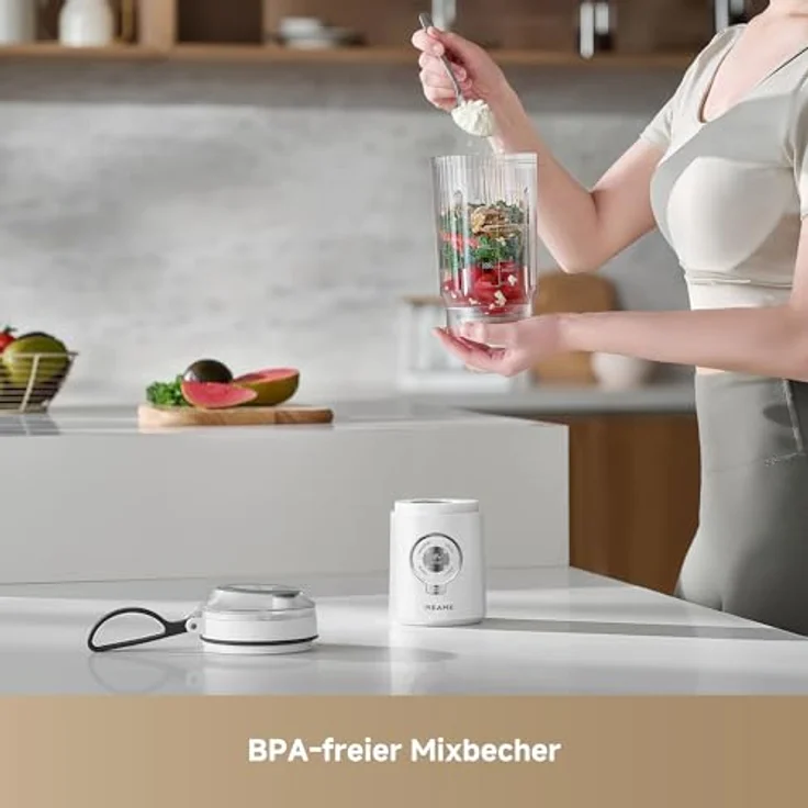DREAME PortFresh Tragbarer Mixer, abnehmbares Motorgehäuse, 880 ml BPA-freier Mixbecher, 5 voreingestellte Funktionen, Selbstreinigungsmodus, spülmaschinenfest, Weiß – Bild 5