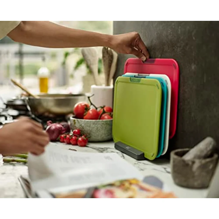 Joseph Joseph Duo Icon, 4-teiliges farbcodiertes Schneidebrett-Set mit Aufbewahrungsständer zur Vermeidung von Kreuzkontaminationen, Multicolour – Bild 4