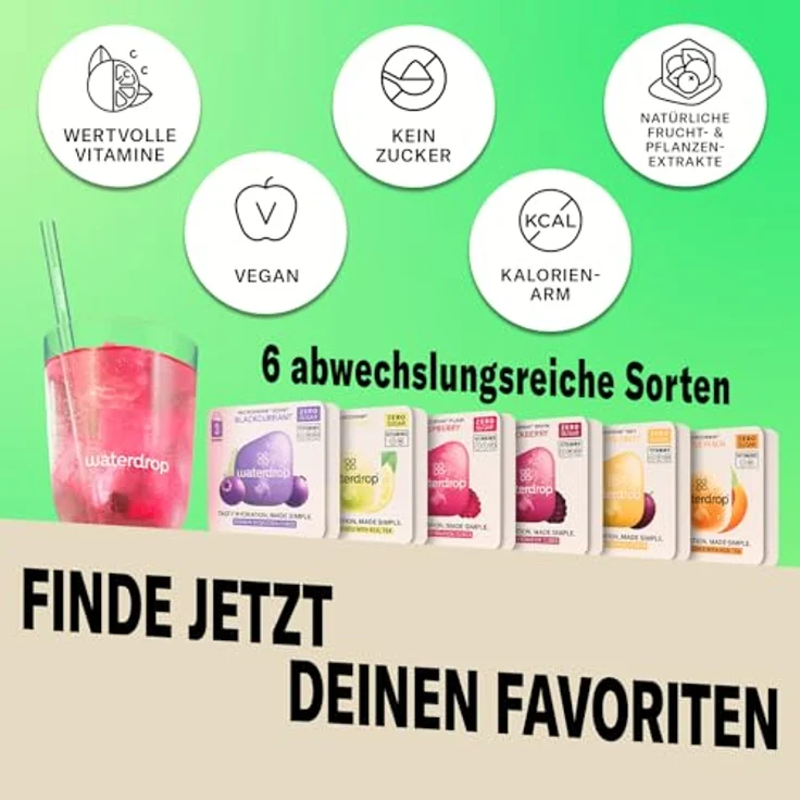 Waterdrop Starterset Glas Trinkflasche 600ml Black Frosted, inkl. 3er-Packs mit 6 fruchtigen Sorten – Bild 4
