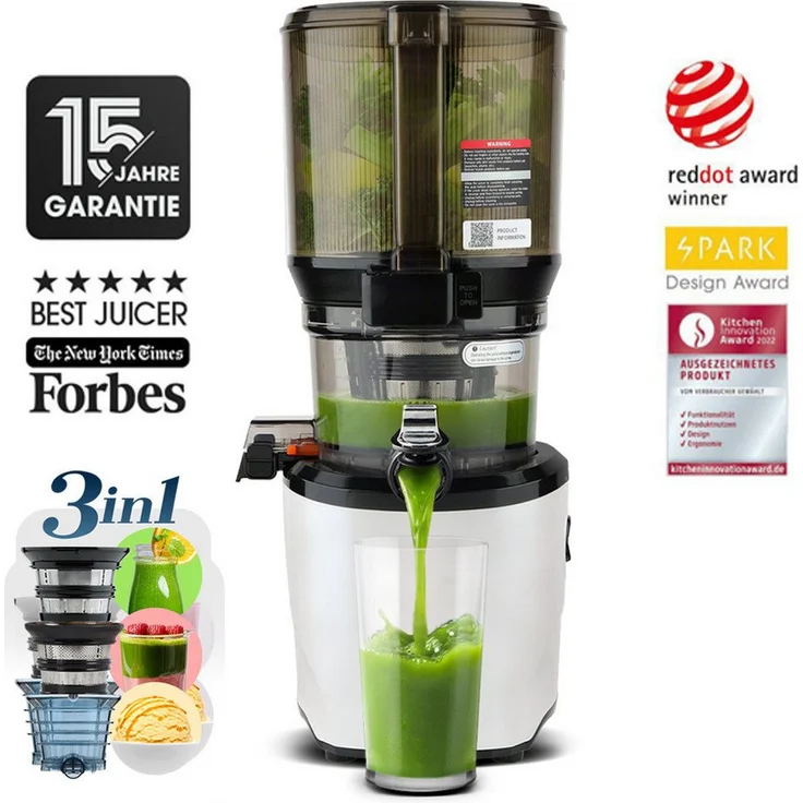 Kuvings KUVINGS AUTO10S, Hands-Free Slow Juicer mit 3-Liter-Automatik-Deckel für ganze Früchte, leiser Motor, Premium-Design