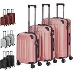 Arebos Reisekoffer 3er Set I ABS-Hartschale I Trolley Kofferset I Teleskopgriff I Inkl. Reißverschluss-Schloss, 360° Rollen I M-L-XL | Rosé-Gold