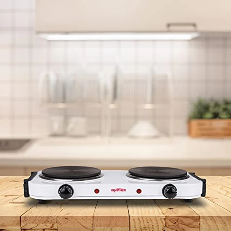 Grafner KP10879 Kochplatte doppelt 2000 Watt mit klappbaren Griffen Weiß – Bild 2