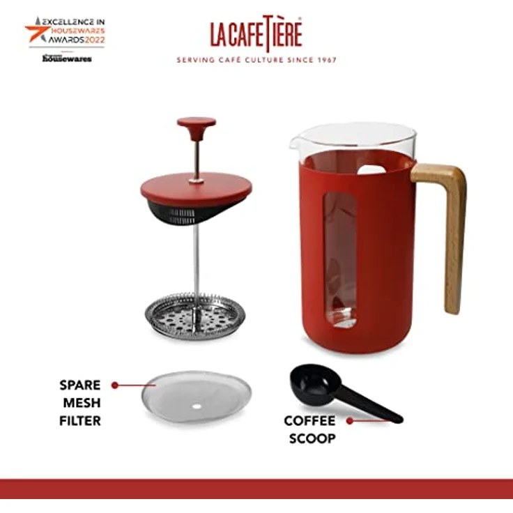 La Cafetière Pisa Cafetière, Edelstahl, 3 Tassen, rot, in Geschenkbox – Bild 4