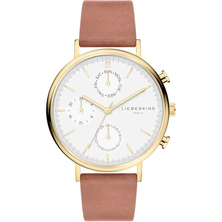 Liebeskind Berlin Armbanduhr LT-0381-LM IP Gold braun, Multifunktions Damenuhr mit Edelstahlgehäuse und Lederband – Bild 1