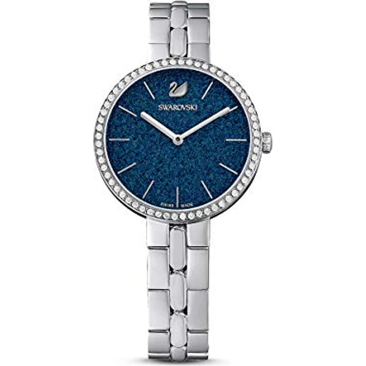 Swarovski Cosmopolitan Uhr, Metallarmband, Blau, Edelstahl - Damenuhr mit faszinierendem Design, funkelnden Swarovski Kristallen und wasserdichter Funktion bis 50 Metern Tiefe – Bild 1