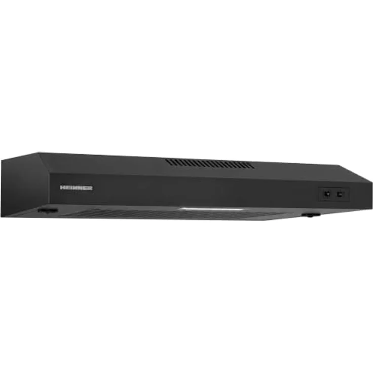 HEINNER Dunstabzugshaube 60 cm Schwarz, Umluft & Abluft, 2 Leistungsstufen, LED-Beleuchtung, herausnehmbarer Fettfilter – Bild 1