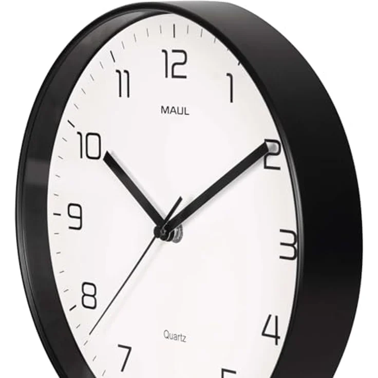 Maul 9051690 Quarz Wanduhr, 25cm x 4cm, modernes Design, mattschwarzer Kunststoffrahmen, schleichender Sekundenzeiger, leise, Ziffernblatt in Weiß – Bild 5