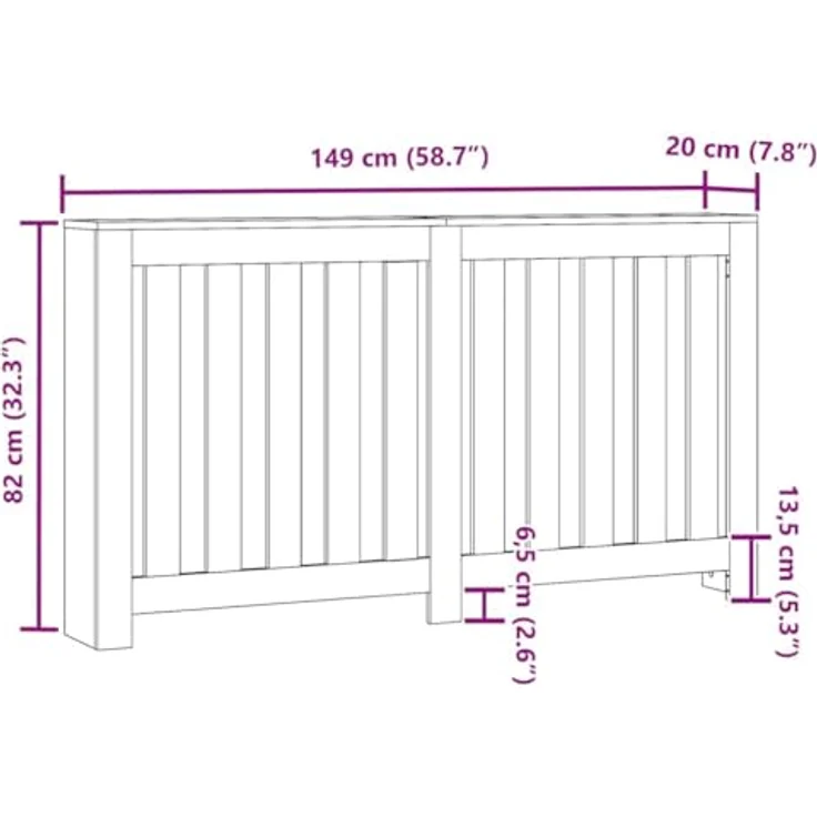 vidaXL Heizkörperverkleidung Betongrau, 149x20x82 cm Holzwerkstoff mit modernem Latten-Design und pflegeleichter Oberfläche – Bild 3