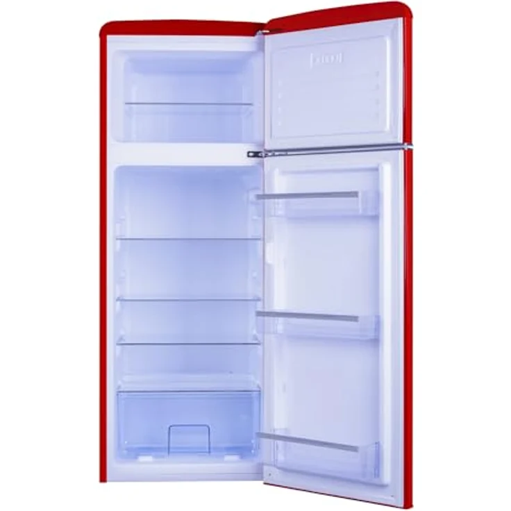 Amica DTR 374 190 R Retro Kühl-/Gefrierkombination/Rot, 144cm (H) x 55cm (B) x 62cm (T), 206 l Nutzinhalt, Energieeffizienzklasse D, FrostControl – Bild 3