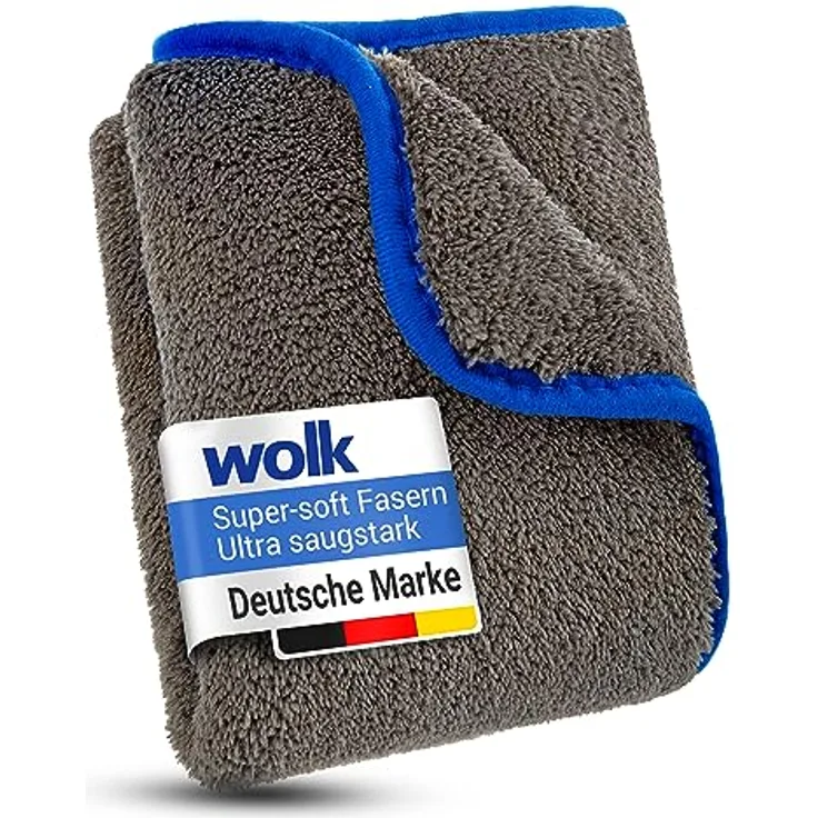 wolk Auto Trockentuch 1200 GSM Mikrofaser, saugstark und kratzfrei, 40x40 cm, grau/blau, für Auto & Motorrad