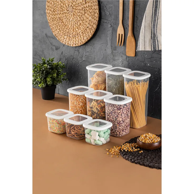 Hermia Concept BNMPOLYWS09-51217 Vorratsdosen-Set (9-teilig), Weiß, BPA-freier Kunststoff, 10 x 10 x 9,5 cm, spülmaschinenfest