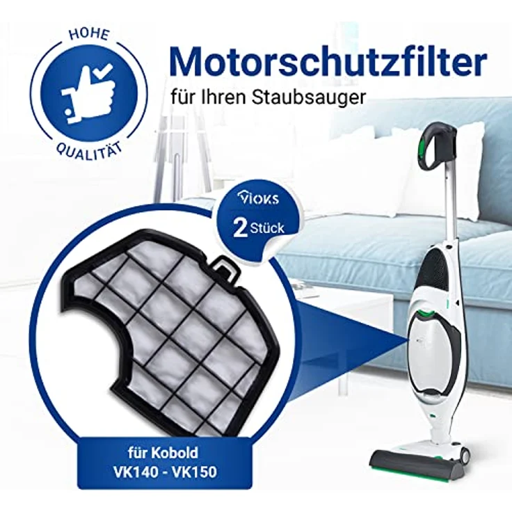VIOKS Set 2x Motorfilter Staubsauger Ersatz für Vorwerk Handstaubsauger Filter - Ersatzfilter für Vorwerk Kobold VK150 & Vorwerk VK 140 Staubsauger – Bild 2