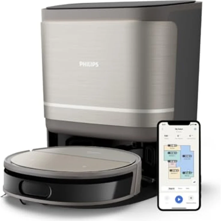 Philips 9000 Series Saug- und Wischroboter - mit automatischer Staubabsaugstation, rollender Wischmop, 8000 Pa Saugleistung, 6300 mAh Akkukapazität, Hinderniserkennung, Steuerung über App (XU9100/10) - Schwarz – Bild 1