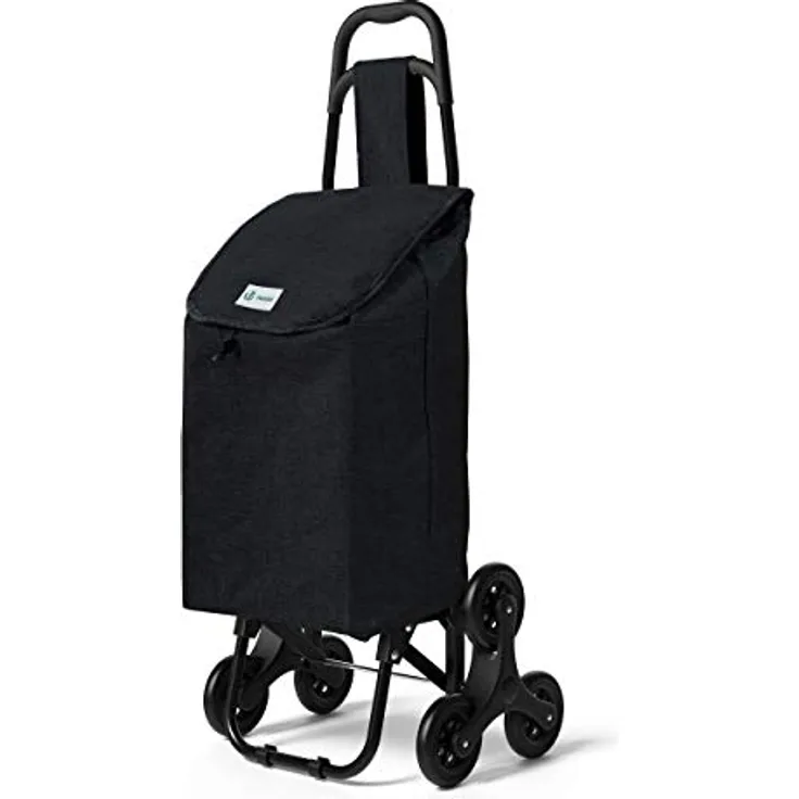 VOUNOT Einkaufstrolley Treppensteiger, Trolly Einkaufswagen Klappbar, Hackenporsche mit 3 Räder, Wasserdichter, 32L, Schwarz