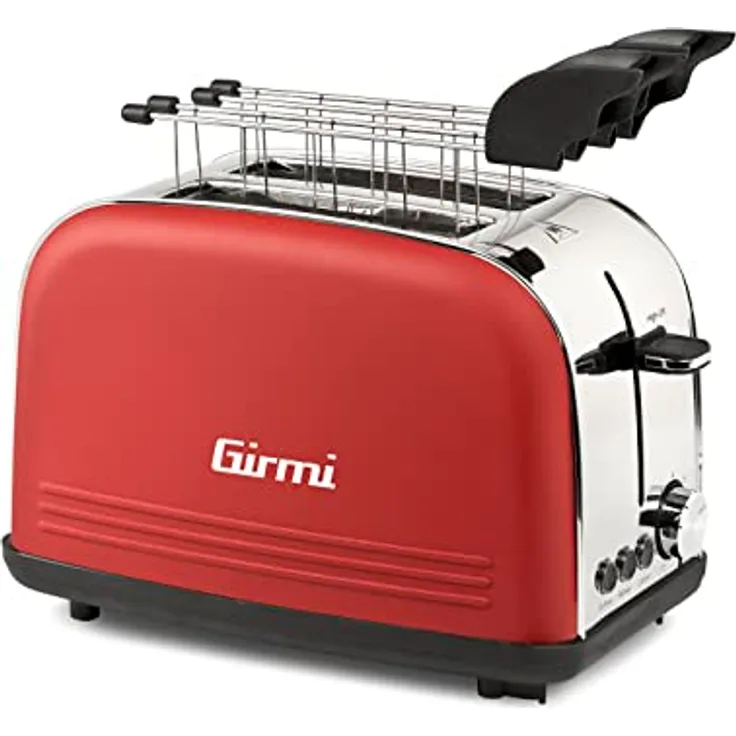Girmi TP57 Toaster, 800 Watt, Körper und Zange, Edelstahl, Rot