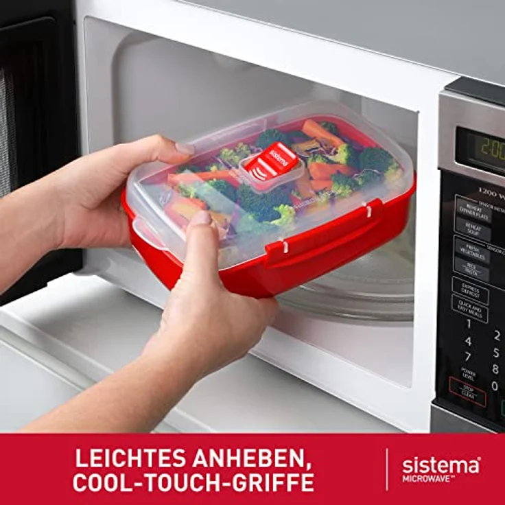 Sistema Microwave-Heat & Eat Frischhaltedosen Set, 4 rechteckige Mikrowellen-Vorratsdosen mit Deckeln (2 x 1,25 l + 2 x 525 ml), verschließbare Clips und Belüftungsventile, BPA-frei – Bild 4