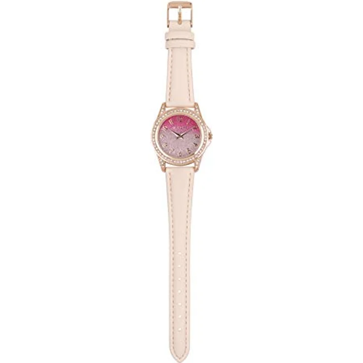 Tikkers Unisex Kinder Uhr TK0176, rosa Glitzer-Zifferblatt mit pinkem PU-Armband und roségoldener Schnalle, Edelstahlgehäuse mit Steinbesatz – Bild 2