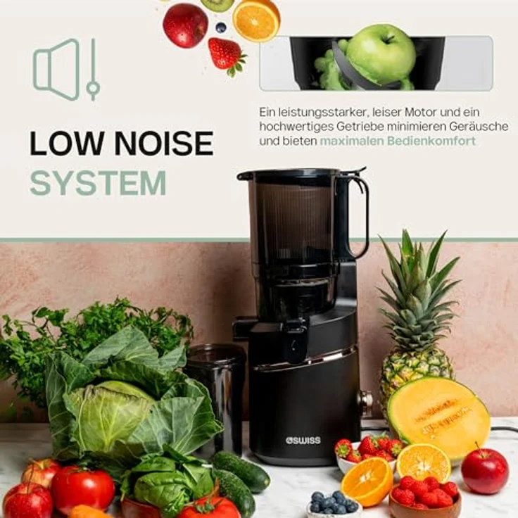4Swiss WB025 Slow Juicer, Kaltentsafter mit 13 cm XXL Einfüllschacht, BPA-frei, leise Saftpresse für Obst und Gemüse – Bild 4