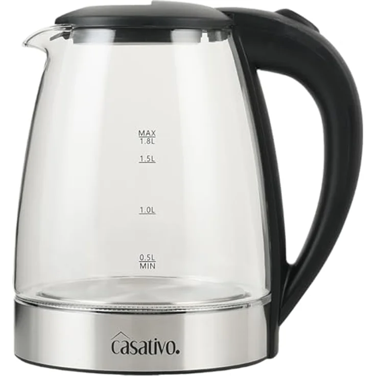 Casativo Edler Glas-Wasserkocher 1,8L mit blauer LED-Beleuchtung, Edelstahl, 2200W, Teekocher mit Abschaltautomatik & Trockenbetriebsschutz – Bild 9