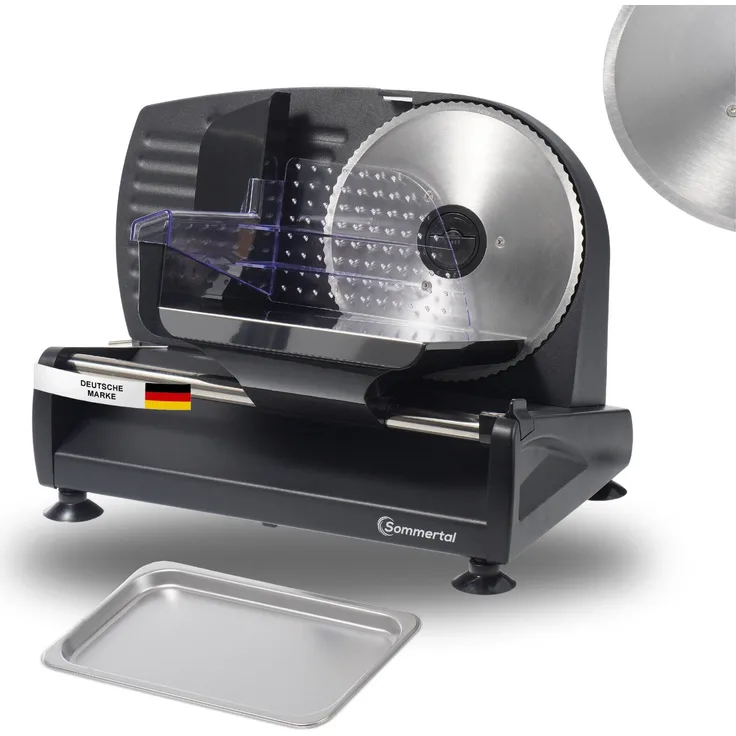 Sommertal Allesschneider AS190 DUAL 200 W Edelstahlmesser mit Wellenschliff und glatten Schliff, elektrische Schneidemaschine Brotschneidemaschine