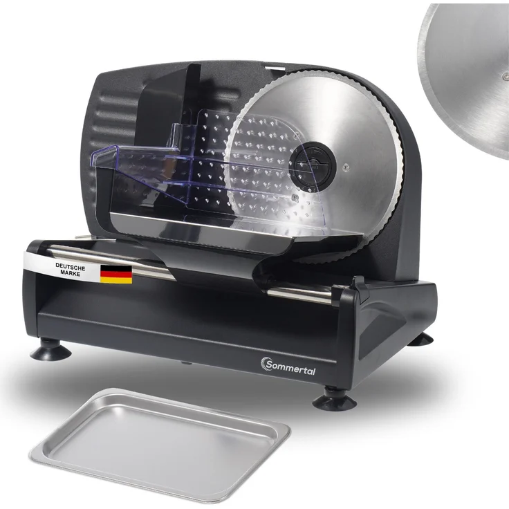Sommertal Allesschneider AS190 DUAL 200 W Edelstahlmesser mit Wellenschliff und glatten Schliff, elektrische Schneidemaschine Brotschneidemaschine