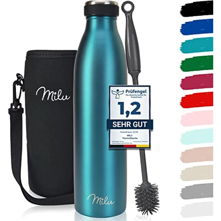 Milu Thermoflasche 350ml 500ml 750ml 1L 1,5L Isolierte Edelstahl Trinkflasche Thermoskanne Auslaufsichere Isolierflasche doppelwandig für heiße und kalte Getränke, Kohlensäure geeignet (Grün, 1L)