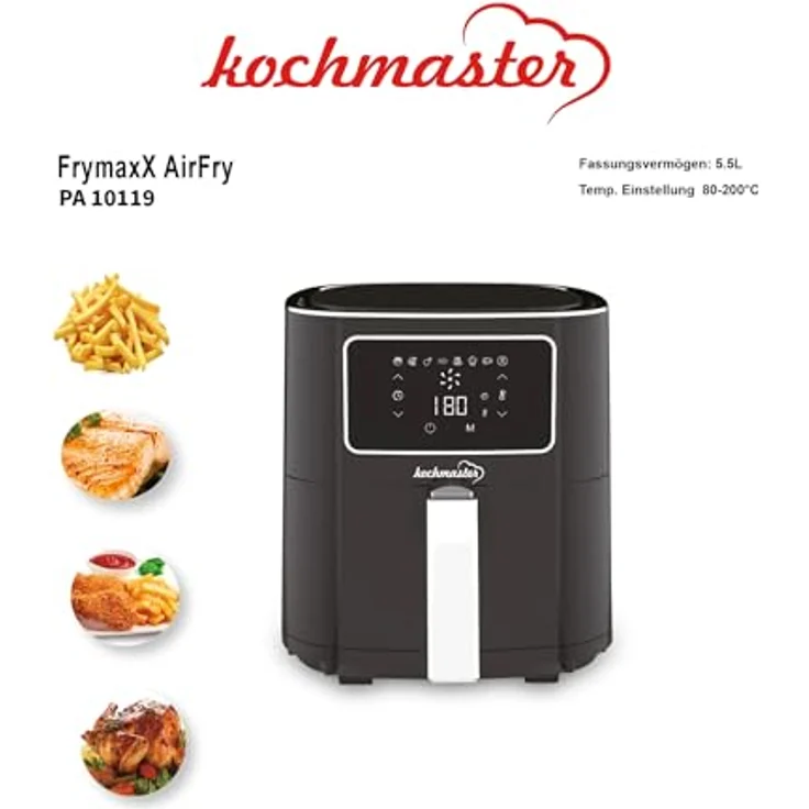 Kochmaster FrymaxX AirFryer XXL Heißluftfritteuse 5,5 L Digitales Touchscreen (Silver), Turbo Blaze – Bild 2