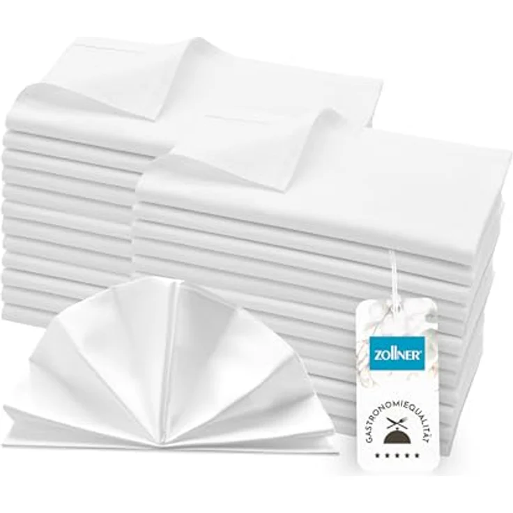 ZOLLNER 25er Set Mundservietten, 50x50 cm, 100% Baumwolle, Weiß, waschbar bis 95°C, schadstoffgeprüft nach OEKO-TEX – Bild 1