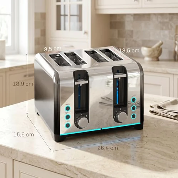HOMCOM 4-Scheiben-Toaster, 7 Bräunungsstufen, Auftauen, Aufwärmen, Abbruchfunktion, schwarz – Bild 7