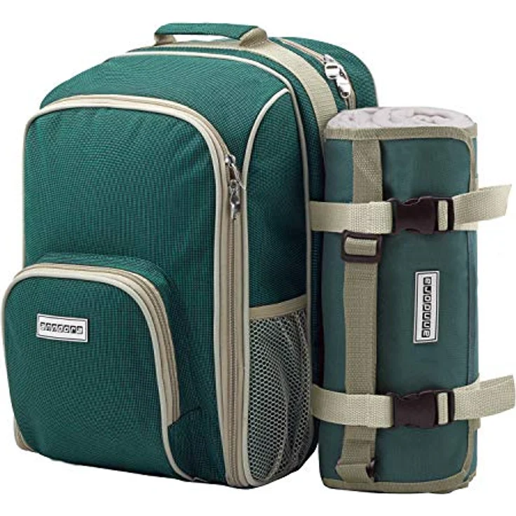 Mit Picknickdecke Grün und Picknickdecke  anndora Picknickrucksack 2 Personen 15 tlg. Zubehör und Picknickdecke grün beige – Bild 3
