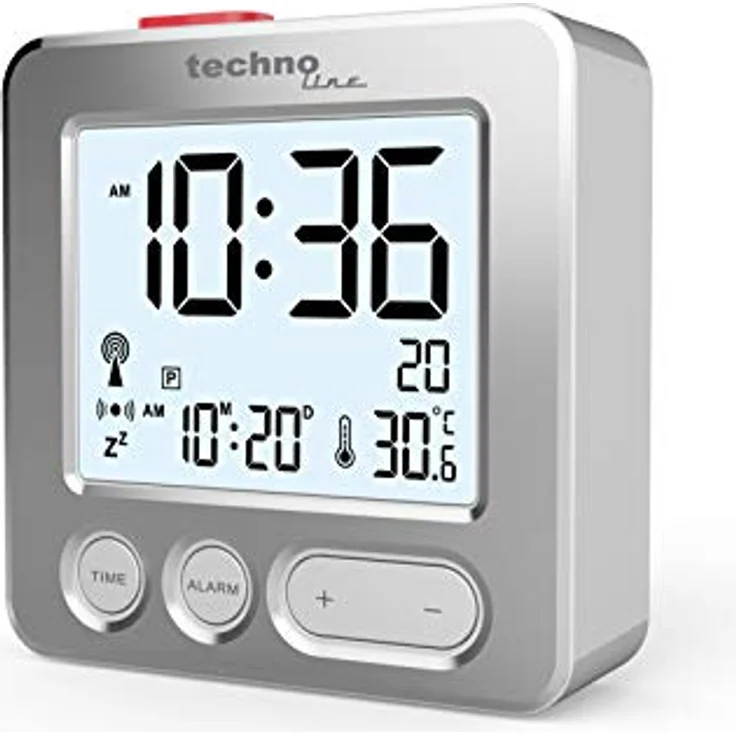 Technoline WT265 handlich und überzeugend moderner Funkwecker mit gebürsteter Echtmetall-Front, silber, Touch-Aktivierung für Beleuchtung/Snooze, Datum, Innentemperatur, 66 x 21 x 66 mm – Bild 2