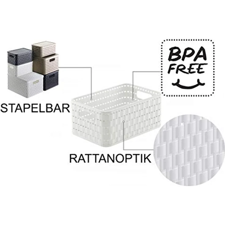 Rotho Country Aufbewahrungskiste 4l in Rattan-Optik, Kunststoff (PP) BPA-frei, weiss, A6+/4l (23,7 x 15,8 x 10,8 cm) – Bild 3