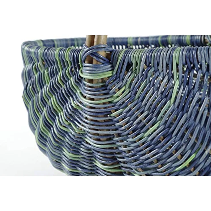 Kobolo Einkaufskorb geflockter Rattankorb, dekorativ und robust im multicolor blauen Design, 50x35x23 cm – Bild 4