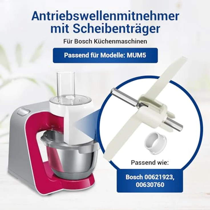 VIOKS Mitnehmer mit Ausräumflügel Ersatz für Bosch 00630760 630760 00621923 für Durchlaufschnitzler in Küchenmaschine MUM5 MUMS MUMV MUZ5 MUZ5DS MUZ5VL MUM58L20 & Bosch MUM 5 Zubehörteile, hochwertiges Premium-Qualität Zubehör in schwarz – Bild 2