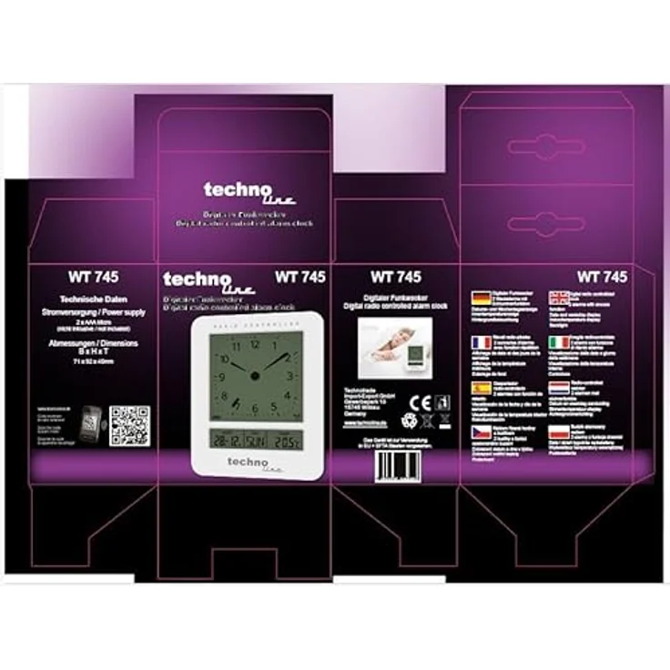 Technoline Funkwecker WT 745, Digitalwecker mit Innentemperaturanzeige, Datum und Wochentag, Hochglanz-weiß – Bild 3