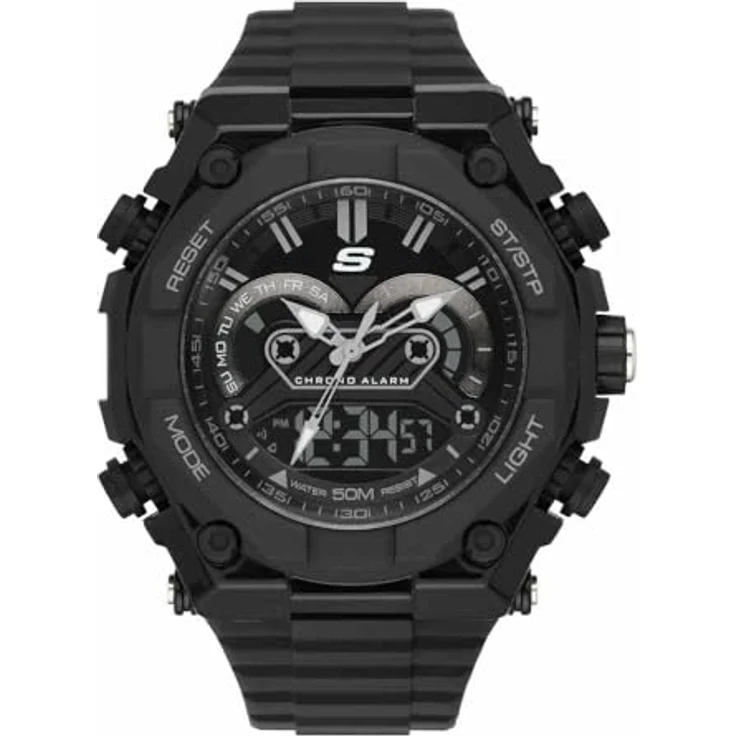 Skechers SR1042 Herren Analog Quarz Uhr, 50mm Gehäuse, schwarzes Zifferblatt, Polyurethan-Armband, wasserdicht bis 50m – Bild 1