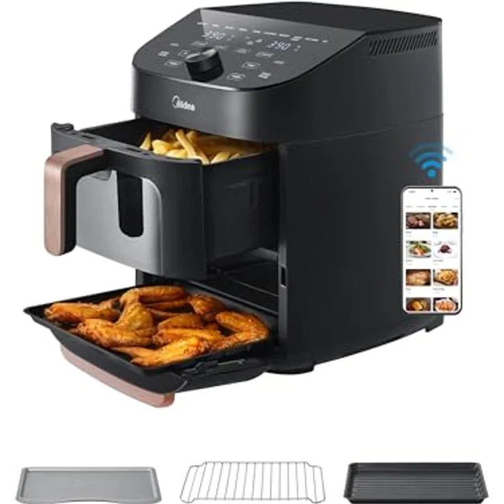Midea Heißluftfritteuse Double Stack, 11L XXL Airfryer mit Smart WIFI Sync und Alexa, 10 in 1 Funktionen für 3-8 Personen, 2400W, platzsparendes vertikales Design – Bild 1