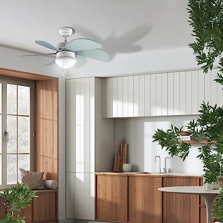 Cecotec Deckenventilator EnergySilence 3600 Vision Sky. 50 W, Durchmesser 92 cm, Lampe, 3 Geschwindigkeiten, 6 Wendemesser, Sommer-/Winterfunktion, Kettenschalter, Weiß/Blau – Bild 2