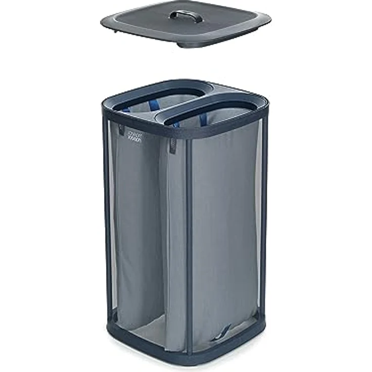 Joseph Joseph Tota 60-Liter-Wäschesortierkorb mit Deckel, 2 herausnehmbare Wäschesäcke mit Griffen, Schwarz – Bild 3