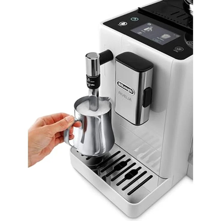 De'Longhi Rivelia EXAM440.35.W Kaffeevollautomat mit Milchaufschäumdüse, Wechselbarer Bohnenbehälter, 8 Kaffeegetränke auf Knopfdruck, Extra-Shot-Funktion, 3,5" Touch-Display, Arctic White – Bild 5